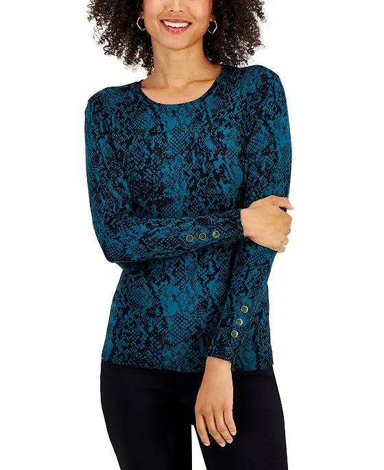 Printed Buttoned-Cuff Sweater, Created for Macy's