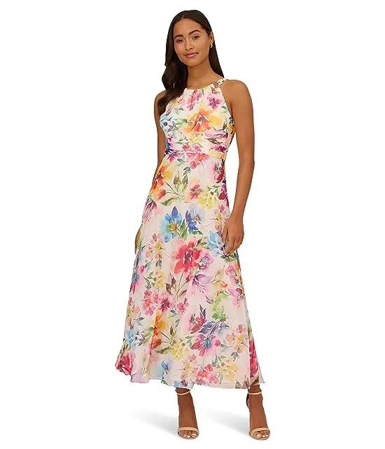 Printed Chiffon Floral Halter Dress