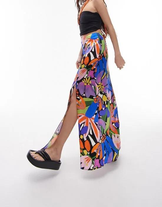 printed double split maxi skirt in multi