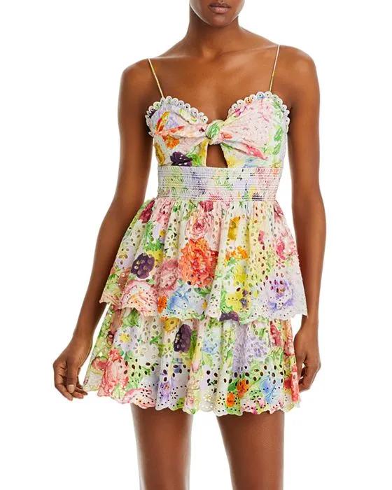Printed Eyelet Tiered Fit & Flare Dress