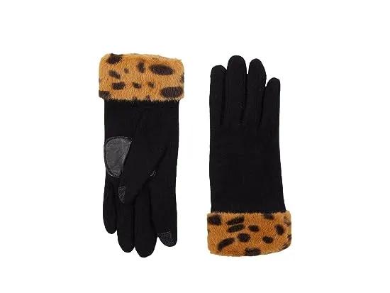 Printed Faux Fur Cuff Gloves