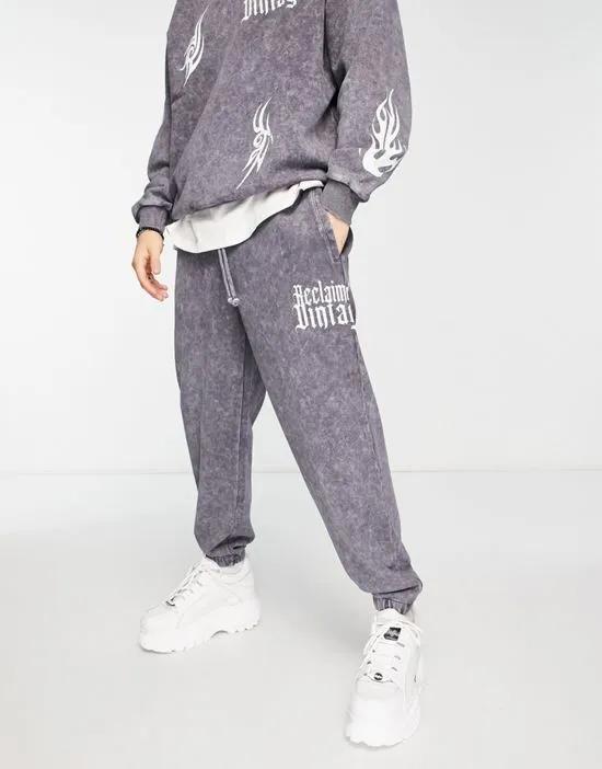 printed flame placement print sweatpants in gray - part of a set