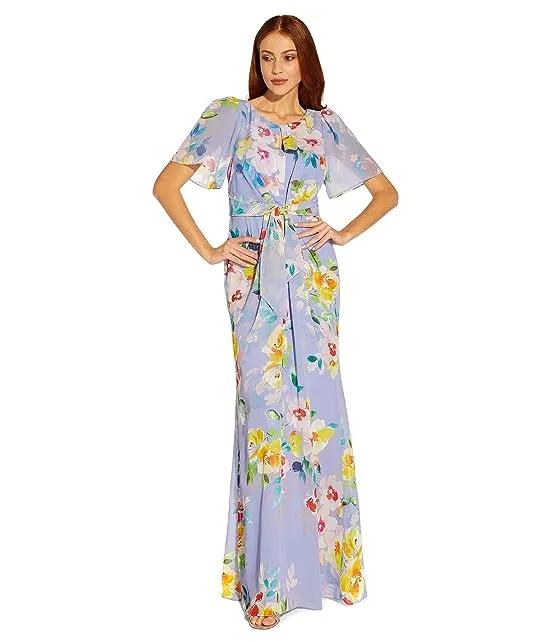 Printed Floral Chiffon Maxi Dress