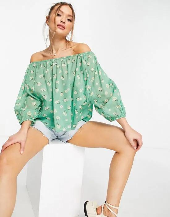 printed floral top in green - part of a set