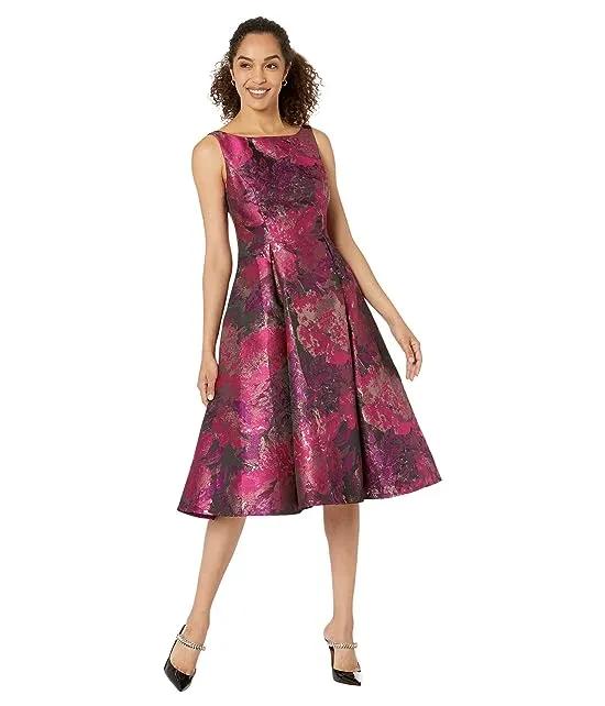Printed Jacquard Fit-and-Flare Party Dress