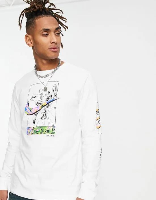 printed long sleeve t-shirt in white
