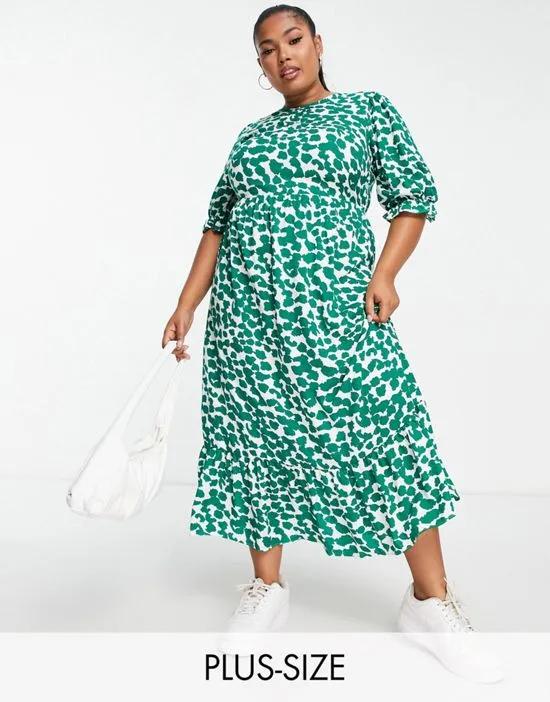 printed midi dress with back tie detail in green