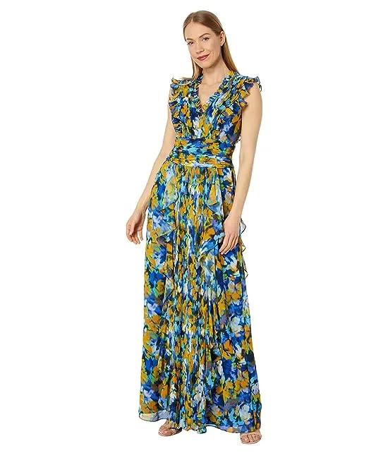 Printed Pleated Gown