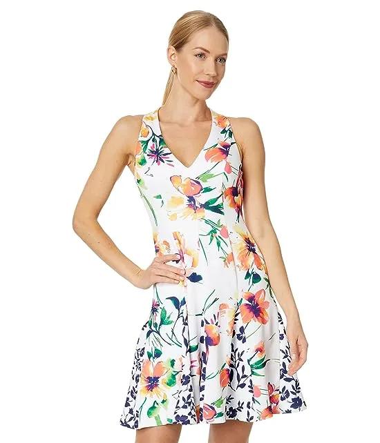 Printed Scuba Fit-and-Flare with Combo Godets