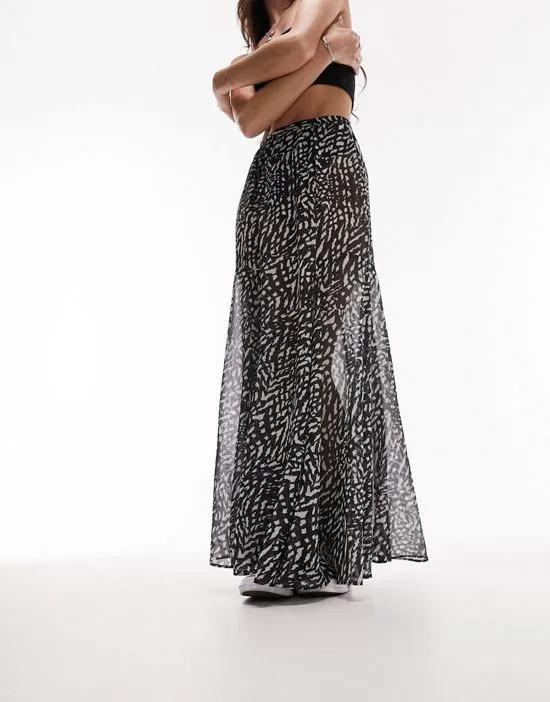 printed sheer maxi skirt in monochrome