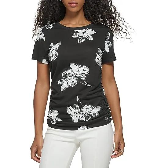Printed Short Sleeve Ruched Side
