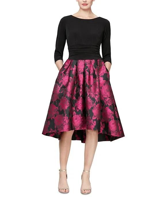Printed-Skirt High-Low Dress