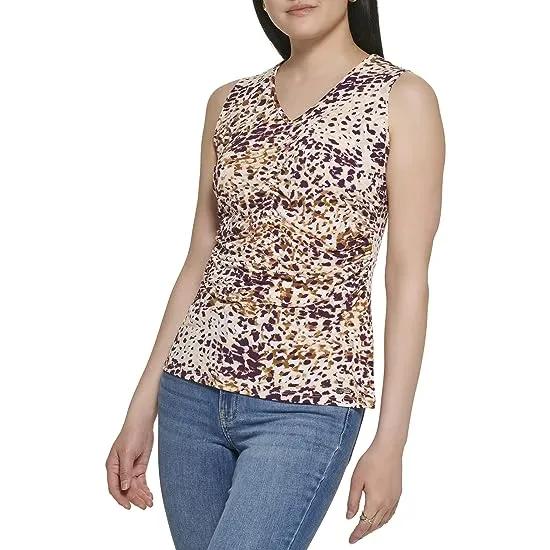 Printed Sleeveless w/ Gathered Front