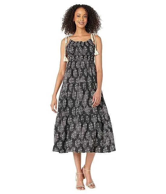 Printed Woven Dress with Strap Tie Detail