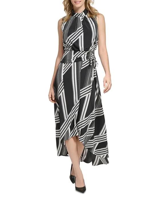 Printed Wrap Style Midi Dress