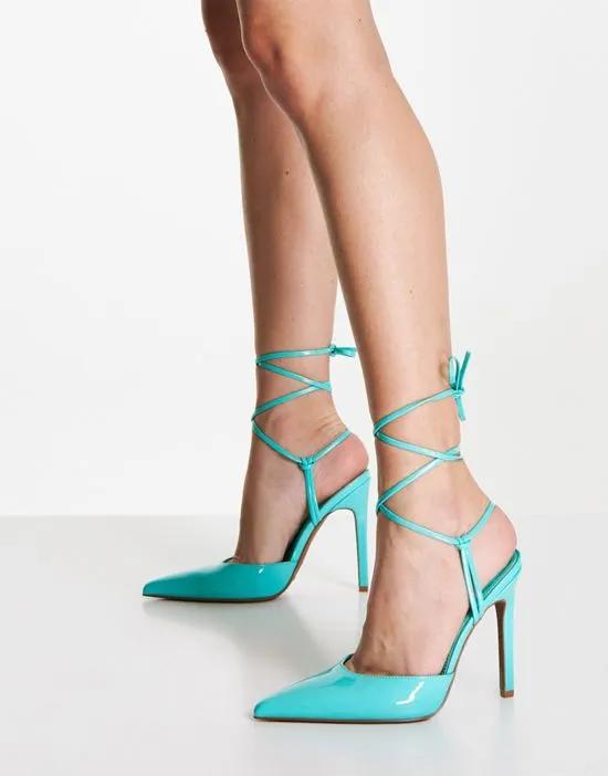 Prize tie leg high heeled shoes in blue