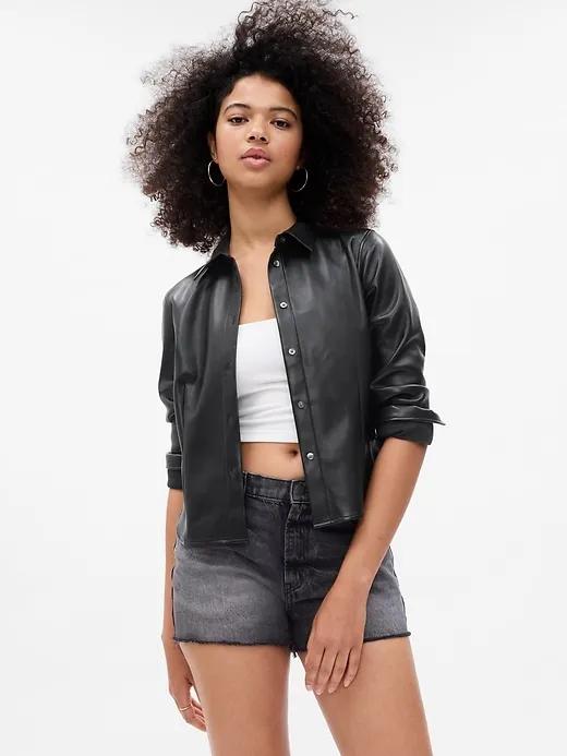 PROJECT GAP Cropped Faux-Leather Shirt