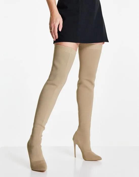 Public Desire Ariame stretch over the knee heel boots in camel