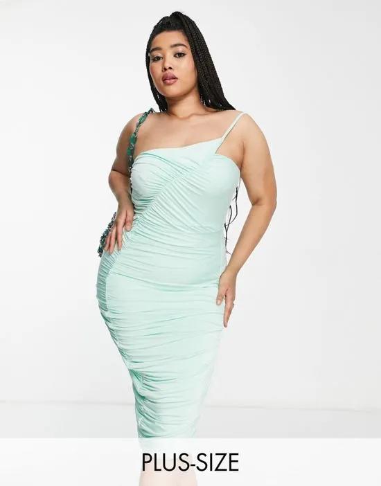 Public Desire Curve ruched body-conscious midi dress in mint green
