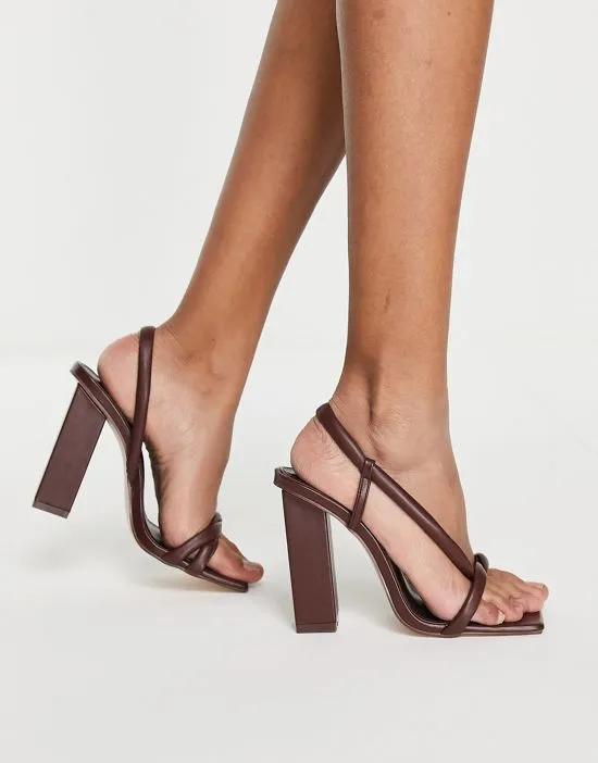 Public Desire Everly block heel twist sandals in brown