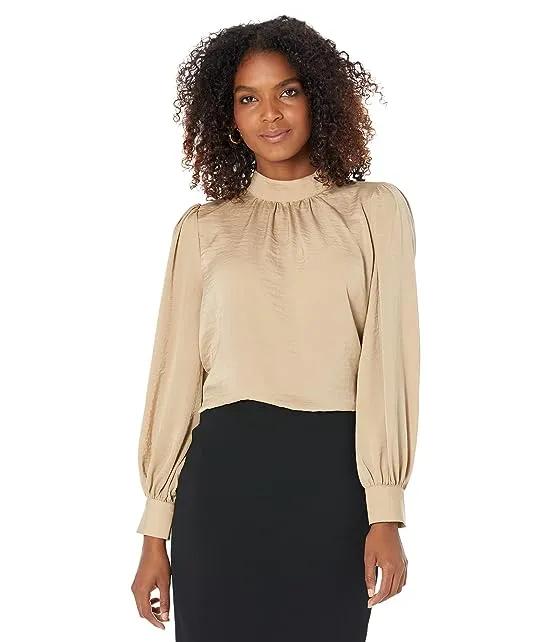 Puff Long Sleeve Blouse with Mock Neck Collar and Cuffs