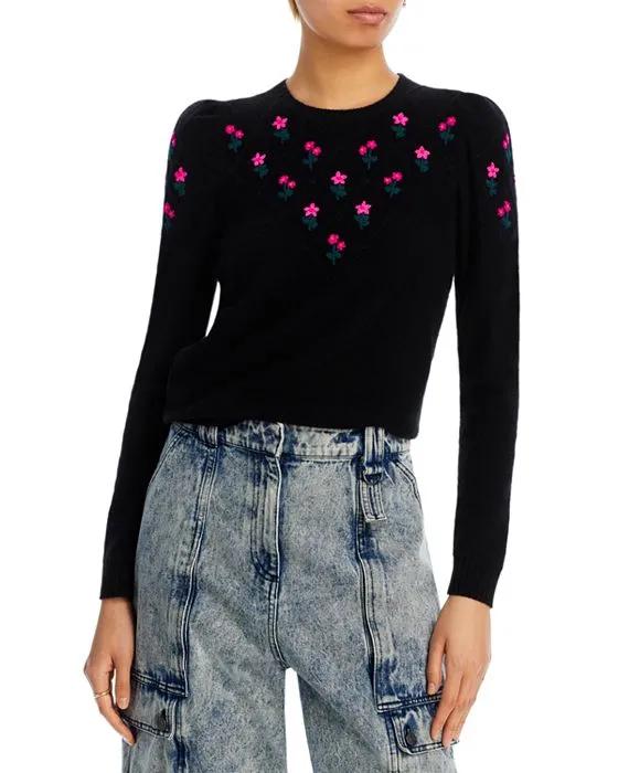 Puff Sleeve Embroidered Floral Cashmere Sweater - 100% Exclusive