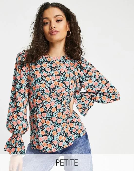 puff sleeve floral blouse in black