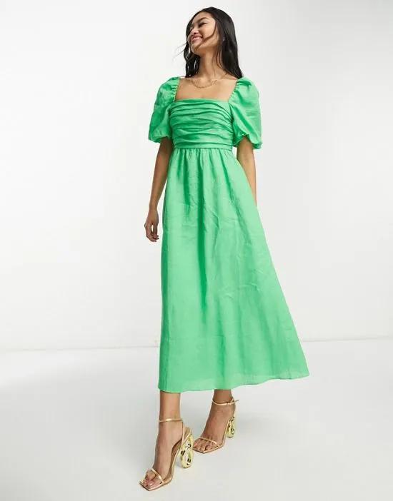 puff sleeve maxi dress in green