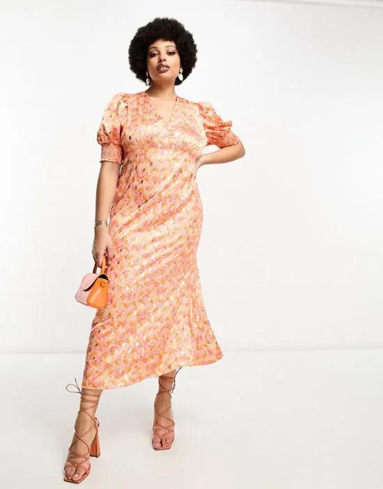 puff sleeve midaxi dress in ombre shell print