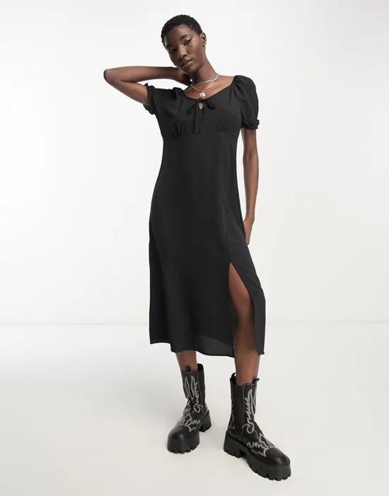 puff sleeve milkmaid maxi dress in black