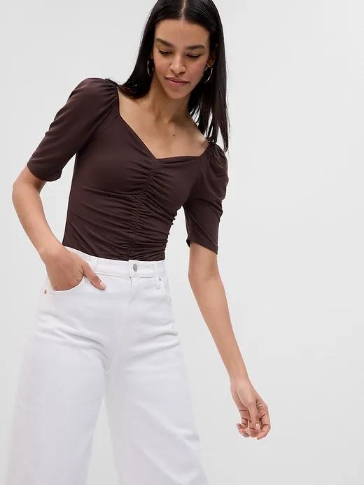 Puff Sleeve Ruched T-Shirt