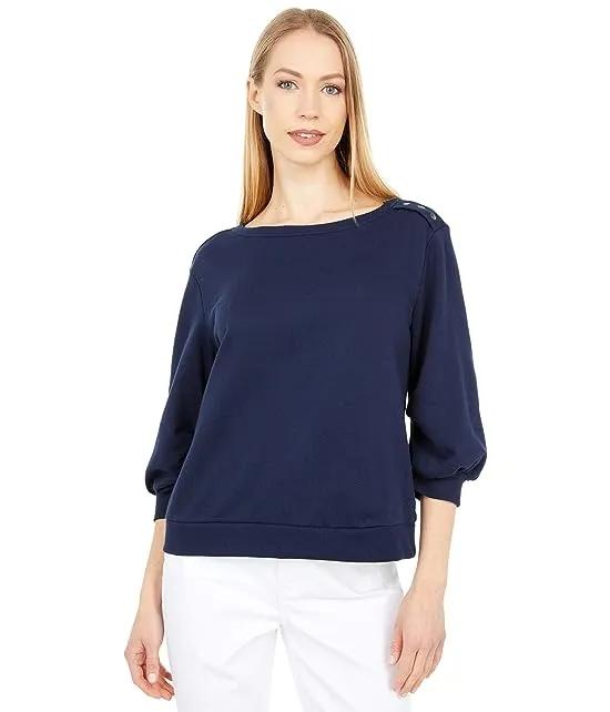 Puff Sleeve Solid Terry Snap Shoulder Top