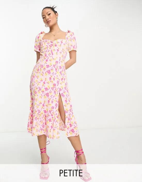 puff sleeve tea midi dress in bright floral