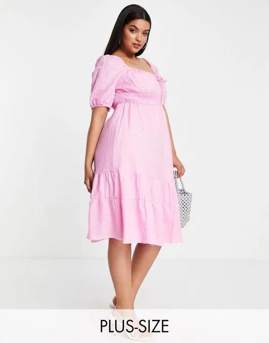 puff sleeve tiered tea dress in pink