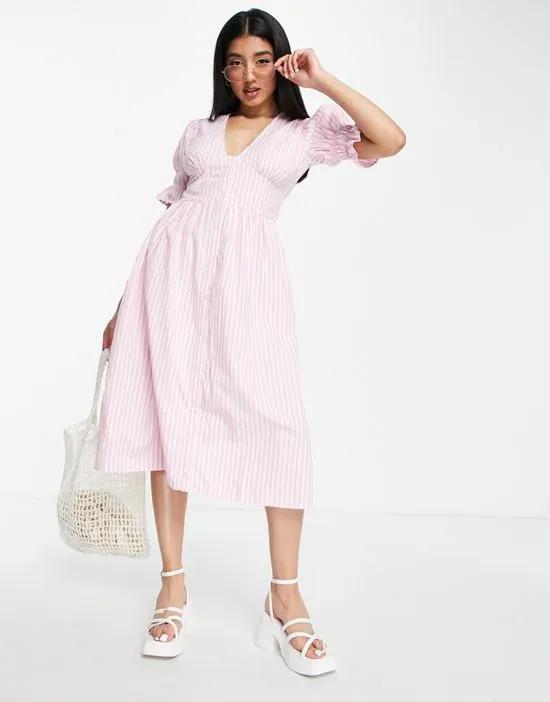 puff sleeve V-neck maxi dress in pink gingham