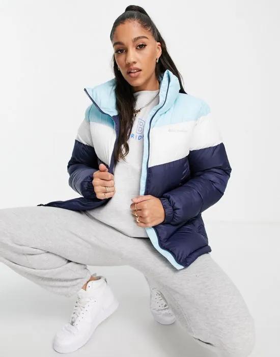 Puffect color block jacket in blue/white