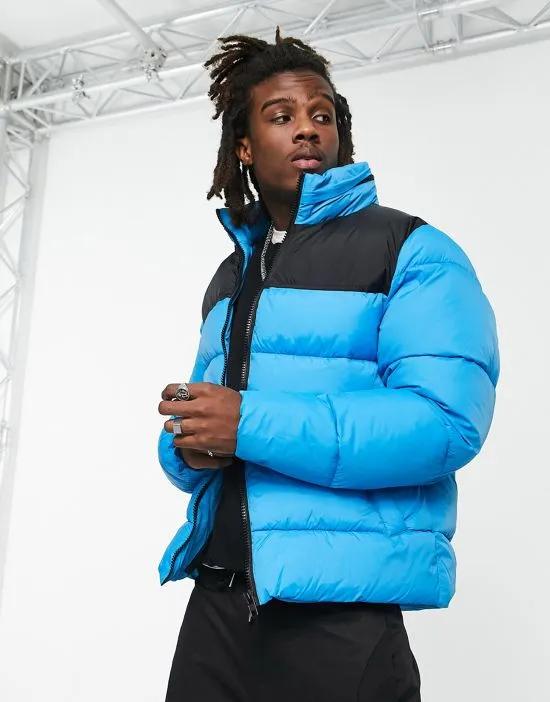 puffer jacket with contrast panel in blue