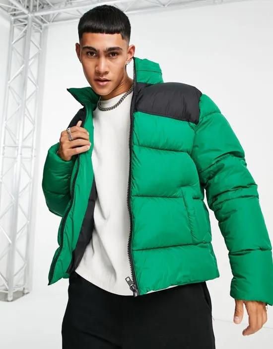 puffer jacket with contrast panel in green
