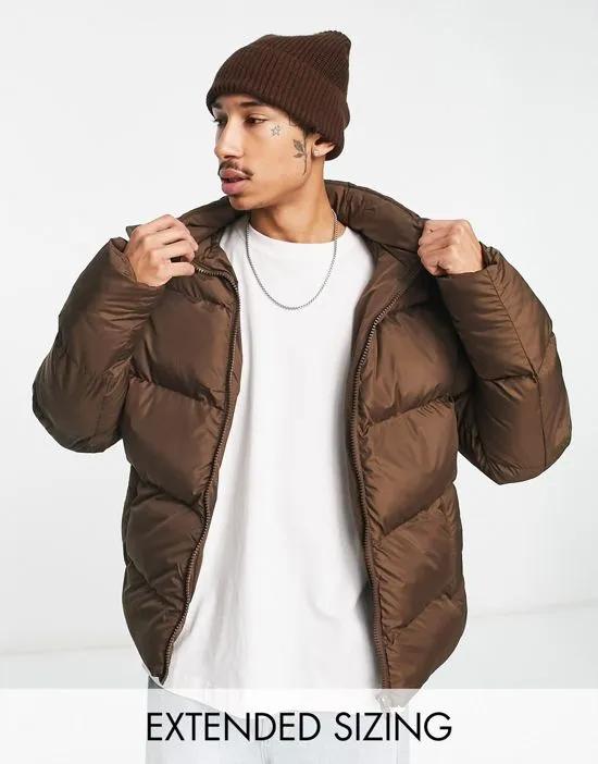 puffer jacket with detachable hood in brown