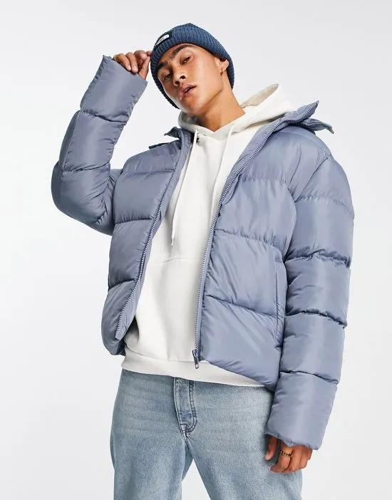 puffer jacket with removable hood in blue