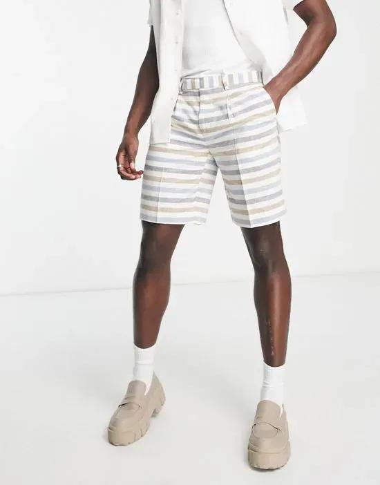 puig boxy shorts in white with horizontal multicolor stripes