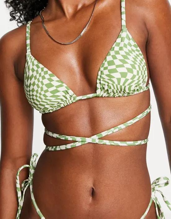 Pull&Bear cross front bikini top in green - part of a set