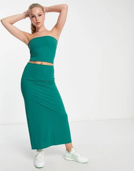 Pull&Bear high waisted midiaxi skirt in emerald green - part of a set