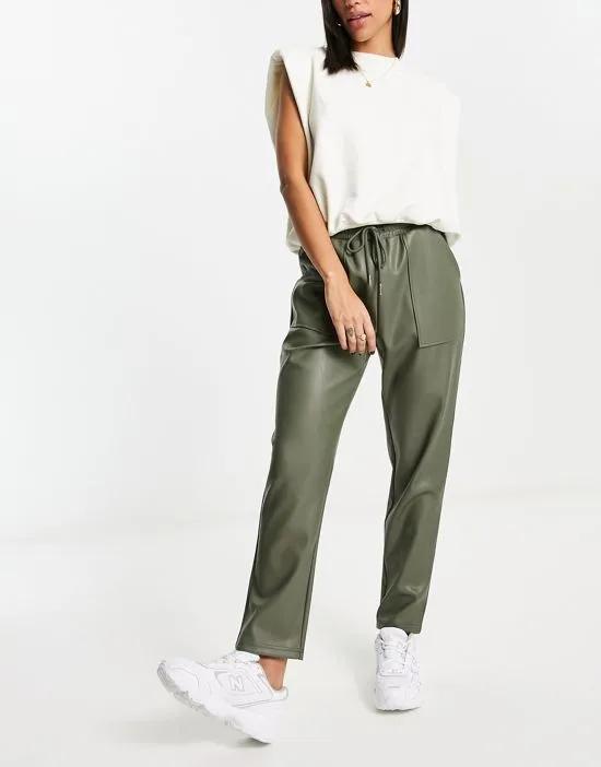 pull on faux leather jogger in olive