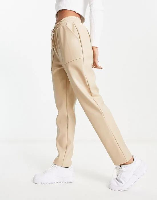 pull on faux leather sweatpants in mushroom