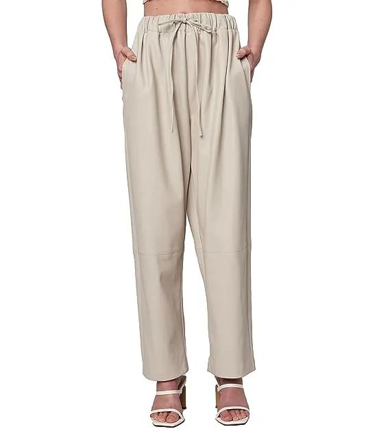 Pull-On Leather Drawstring Pants