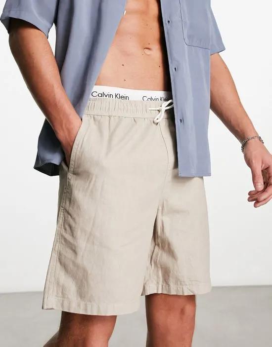 pull on linen shorts in stone
