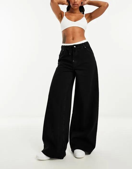 pull on wide leg jeans in washed black