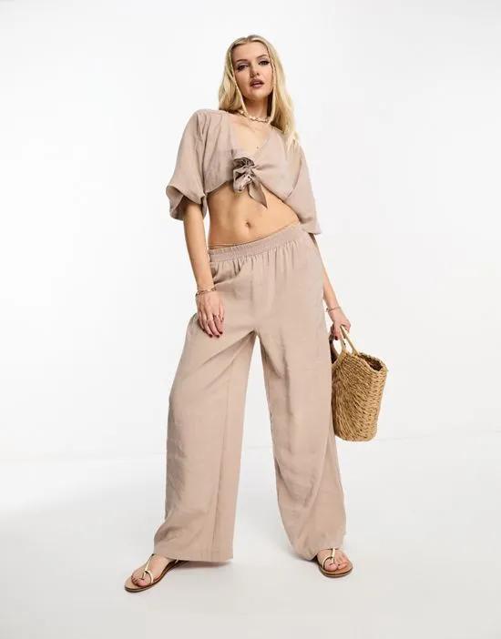 pull on wide leg pants in stone - part of a set