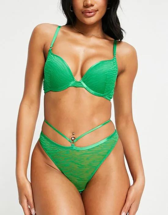 Purity sheer animal mesh strappy brazilian brief in green
